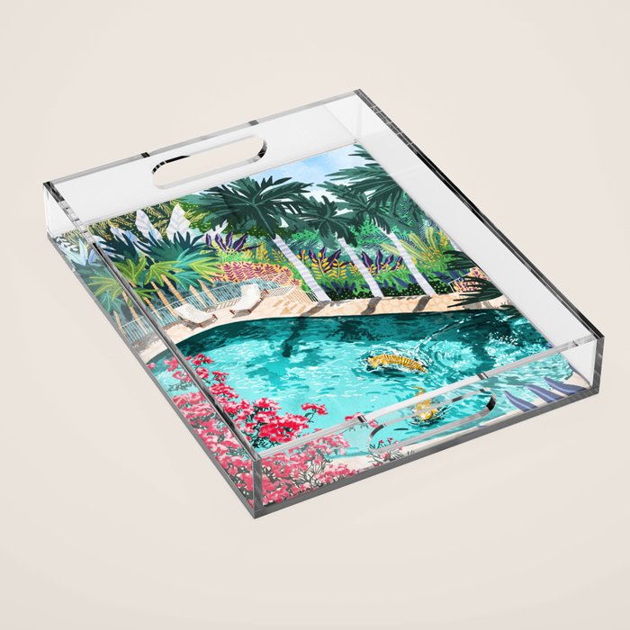 Luxury Tiger Villa illustration, Architecture Travel Nature Painting, Hotel Landscape Garden Acrylic Tray Gallery Image 1