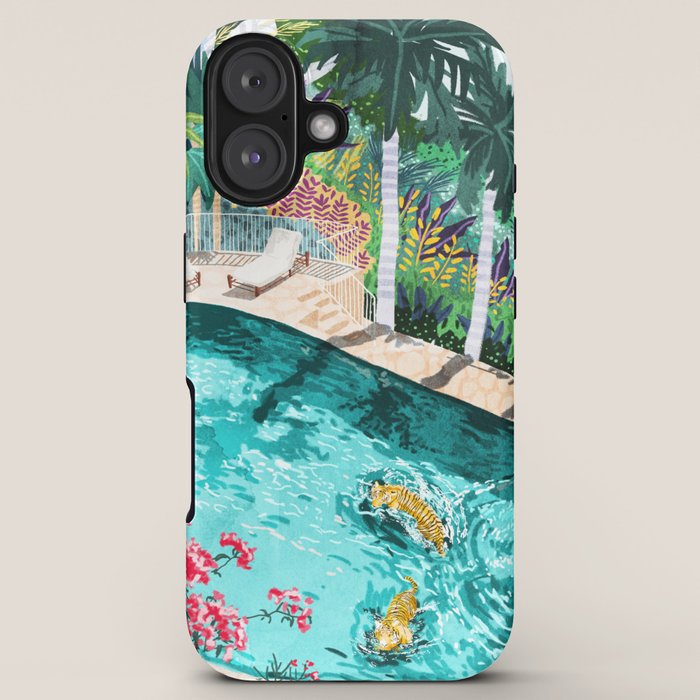 Luxury Tiger Villa illustration, Architecture Travel Nature Painting, Hotel Landscape Garden iPhone Case Gallery Image 5