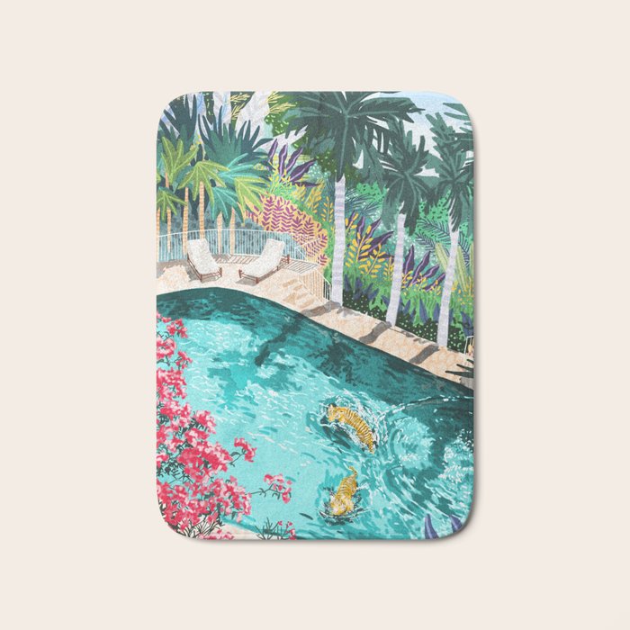 Luxury Tiger Villa illustration, Architecture Travel Nature Painting, Hotel Landscape Garden Bath Mat Gallery Image 1