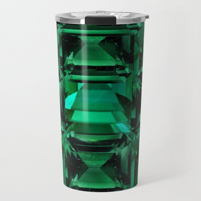 CLUSTERED FACETED EMERALD GREEN MAY GEMSTONES Travel Mug Gallery Image 1