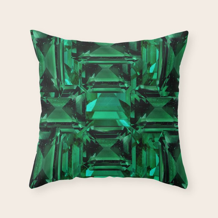 CLUSTERED FACETED EMERALD GREEN MAY GEMSTONES Throw Pillow Gallery Image 6