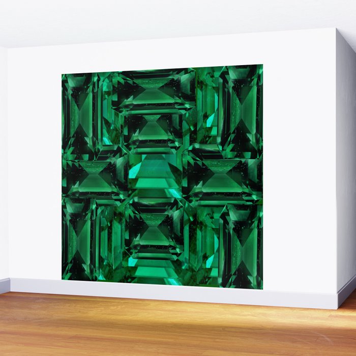 CLUSTERED FACETED EMERALD GREEN MAY GEMSTONES Wall Mural Gallery Image 2