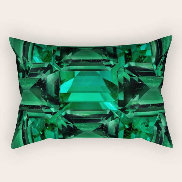 CLUSTERED FACETED EMERALD GREEN MAY GEMSTONES Rectangular Pillow Gallery Image 2