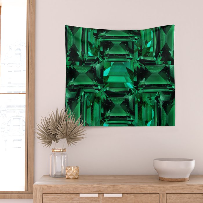 CLUSTERED FACETED EMERALD GREEN MAY GEMSTONES Wall Tapestry Gallery Image 2