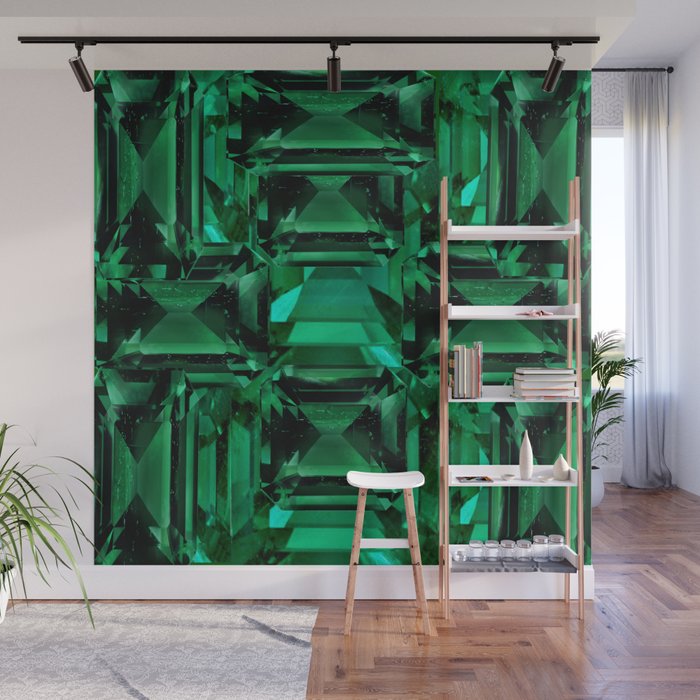 CLUSTERED FACETED EMERALD GREEN MAY GEMSTONES Wall Mural Gallery Image 1