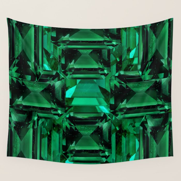 CLUSTERED FACETED EMERALD GREEN MAY GEMSTONES Wall Tapestry Gallery Image 4