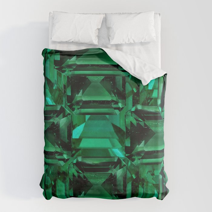 CLUSTERED FACETED EMERALD GREEN MAY GEMSTONES Duvet Cover Gallery Image 6
