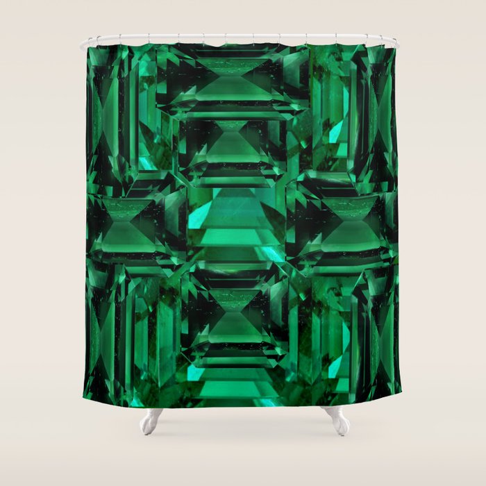 CLUSTERED FACETED EMERALD GREEN MAY GEMSTONES Shower Curtain Gallery Image 1