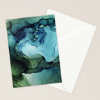 Land and Water Abstract Ink Painting Blues and Greens Stationery Card Gallery Image 2