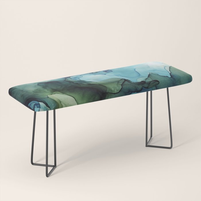 Land and Water Abstract Ink Painting Blues and Greens Bench Gallery Image 1