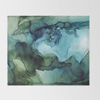 Land and Water Abstract Ink Painting Blues and Greens Throw Blanket Gallery Image 2