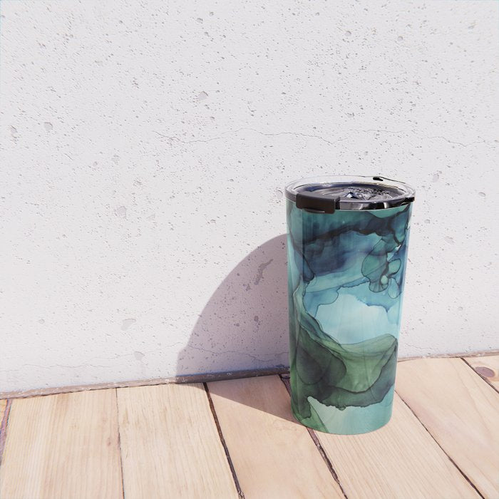 Land and Water Abstract Ink Painting Blues and Greens Travel Mug Gallery Image 4