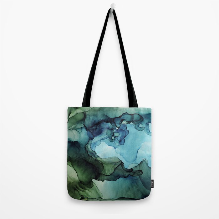 Land and Water Abstract Ink Painting Blues and Greens Tote Bag Gallery Image 2