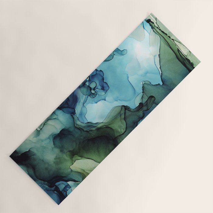 Land and Water Abstract Ink Painting Blues and Greens Yoga Mat Gallery Image 1