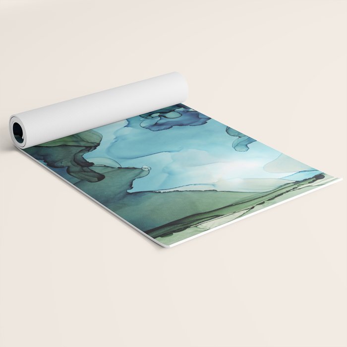Land and Water Abstract Ink Painting Blues and Greens Yoga Mat Gallery Image 2
