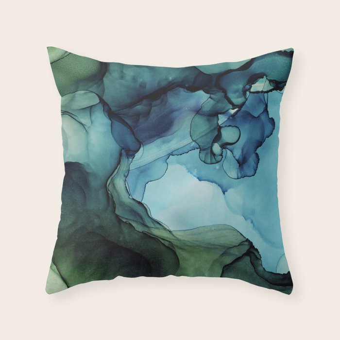 Land and Water Abstract Ink Painting Blues and Greens Throw Pillow Gallery Image 6