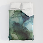 Land and Water Abstract Ink Painting Blues and Greens Duvet Cover Gallery Image 6