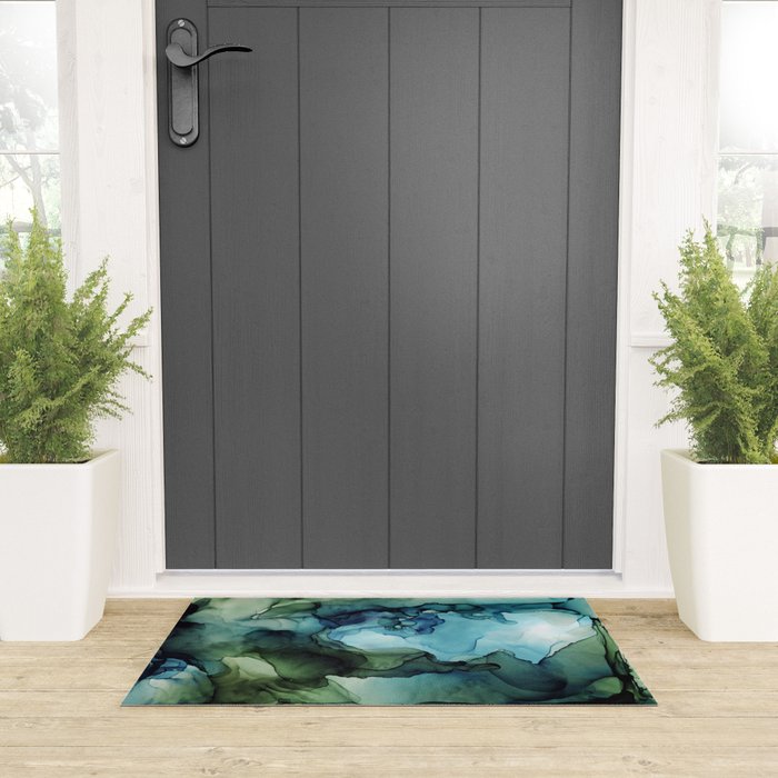 Land and Water Abstract Ink Painting Blues and Greens Welcome Mat Gallery Image 3