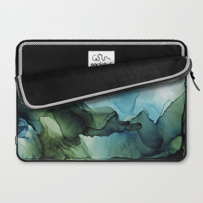 Land and Water Abstract Ink Painting Blues and Greens Laptop Sleeve Gallery Image 2