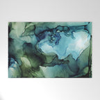 Land and Water Abstract Ink Painting Blues and Greens Welcome Mat Gallery Image 1