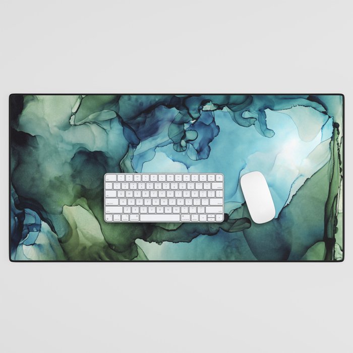 Land and Water Abstract Ink Painting Blues and Greens Desk Mat Gallery Image 1