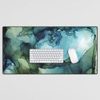Land and Water Abstract Ink Painting Blues and Greens Desk Mat Gallery Image 1