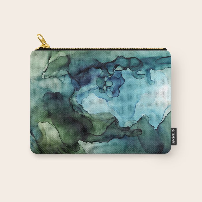 Land and Water Abstract Ink Painting Blues and Greens Carry All Pouch Gallery Image 1