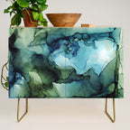 Land and Water Abstract Ink Painting Blues and Greens Credenza Gallery Image 1