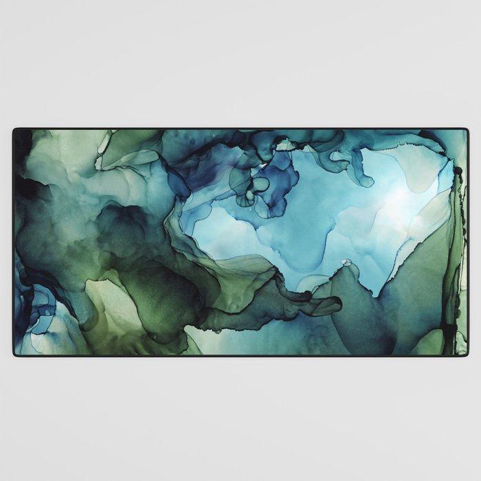 Land and Water Abstract Ink Painting Blues and Greens Desk Mat Gallery Image 3