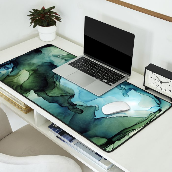 Land and Water Abstract Ink Painting Blues and Greens Desk Mat Gallery Image 2
