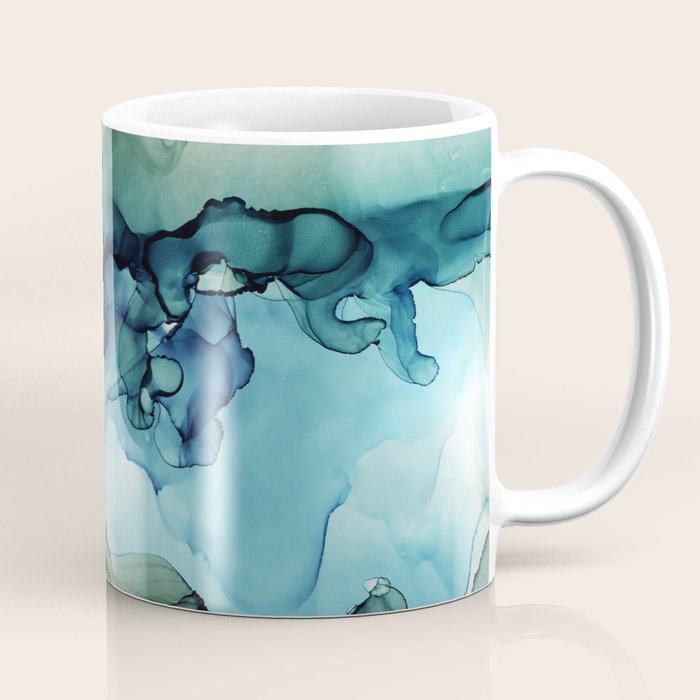 Land and Water Abstract Ink Painting Blues and Greens Coffee Mug Gallery Image 1