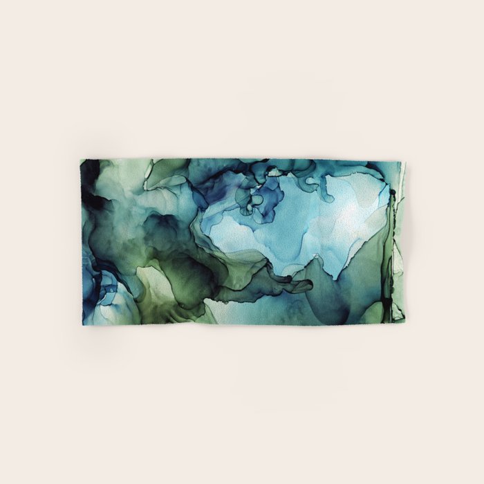 Land and Water Abstract Ink Painting Blues and Greens Bath Towel Gallery Image 1