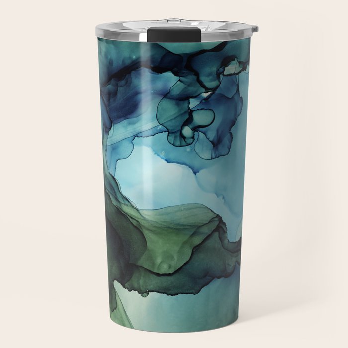Land and Water Abstract Ink Painting Blues and Greens Travel Mug Gallery Image 1