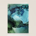 Land and Water Abstract Ink Painting Blues and Greens Stationery Card Gallery Image 2
