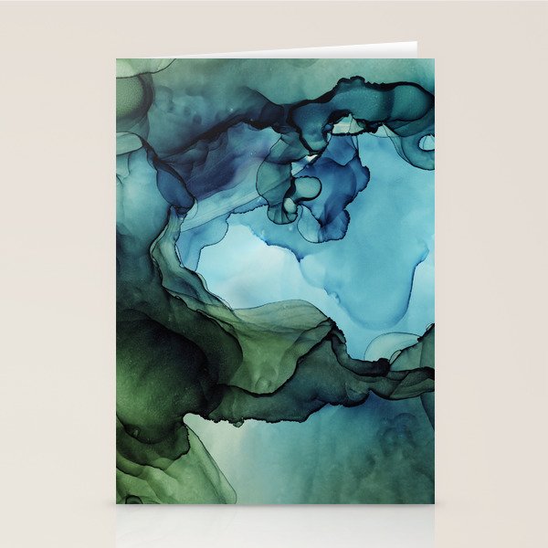 Land and Water Abstract Ink Painting Blues and Greens Stationery Card Gallery Image 2