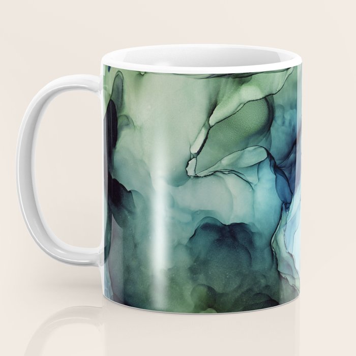 Land and Water Abstract Ink Painting Blues and Greens Coffee Mug Gallery Image 3