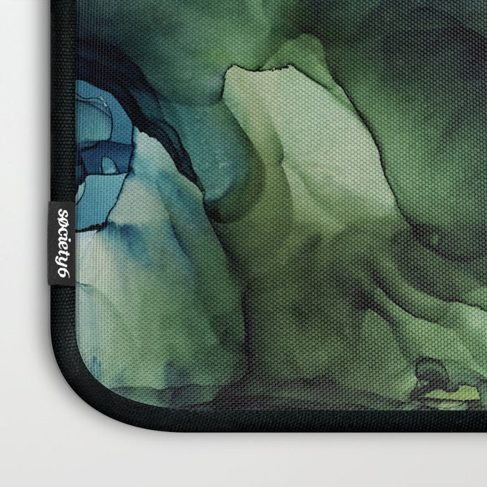 Land and Water Abstract Ink Painting Blues and Greens Laptop Sleeve Gallery Image 3