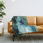 Land and Water Abstract Ink Painting Blues and Greens Throw Blanket Gallery Image 1
