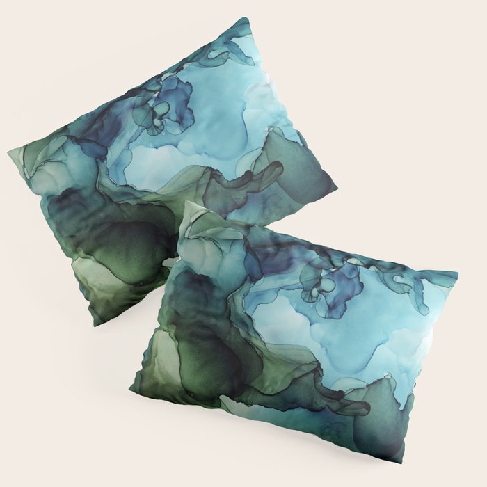 Land and Water Abstract Ink Painting Blues and Greens Pillow Sham Gallery Image 3