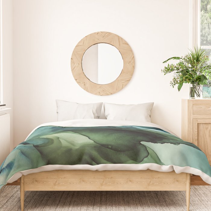 Land and Water Abstract Ink Painting Blues and Greens Duvet Cover Gallery Image 3