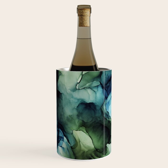 Land and Water Abstract Ink Painting Blues and Greens Wine Chiller Gallery Image 2