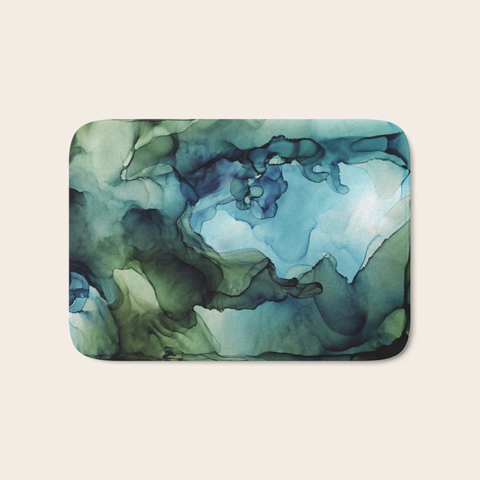 Land and Water Abstract Ink Painting Blues and Greens Bath Mat Gallery Image 1