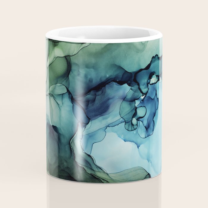 Land and Water Abstract Ink Painting Blues and Greens Coffee Mug Gallery Image 4