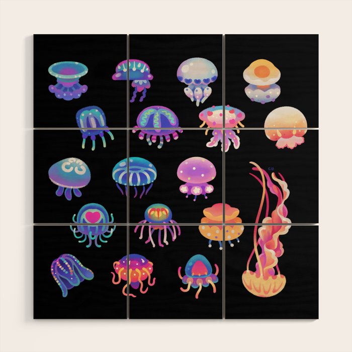 Jellyfish Day - dark Wood Wall Art Gallery Image 1