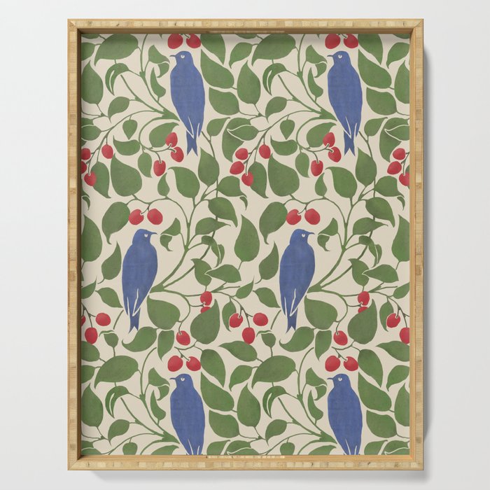 Vintage Blue Birds And Cherries Serving Tray Gallery Image 1