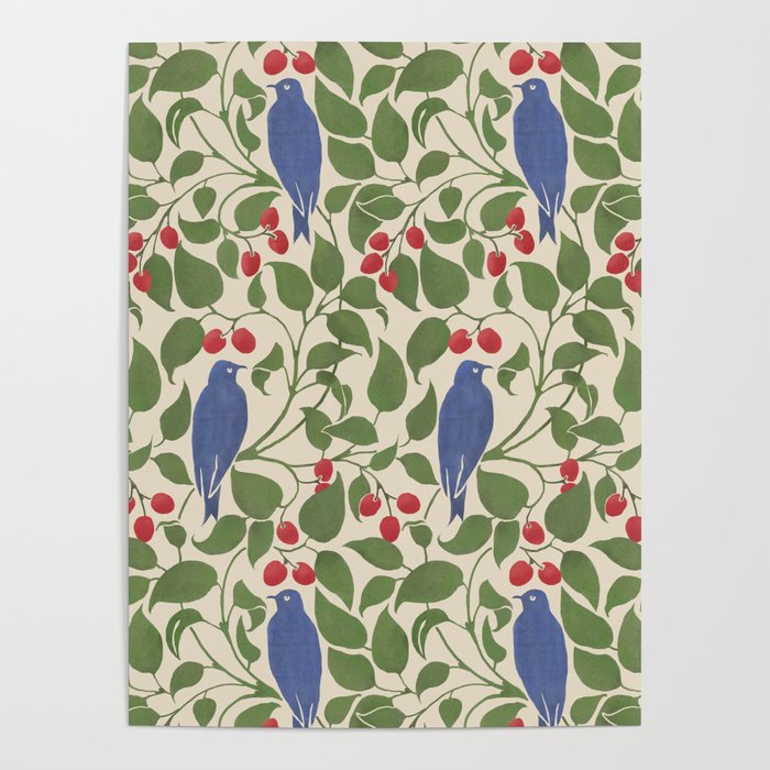 Vintage Blue Birds And Cherries Poster Gallery Image 4