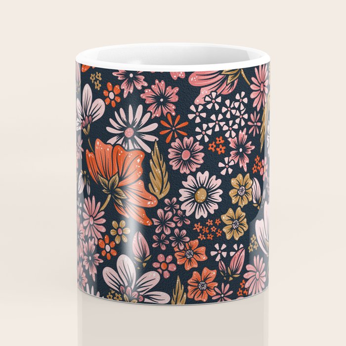 Retro Flower Power - Denim & Pink Coffee Mug Gallery Image 4