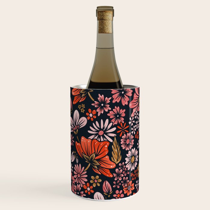 Retro Flower Power - Denim & Pink Wine Chiller Gallery Image 1
