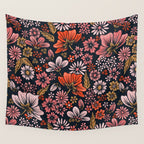 Retro Flower Power - Denim & Pink Wall Tapestry Gallery Image 4