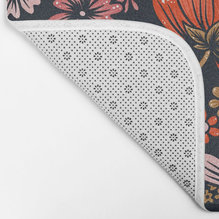Retro Flower Power - Denim & Pink Bath Mat Gallery Image 2